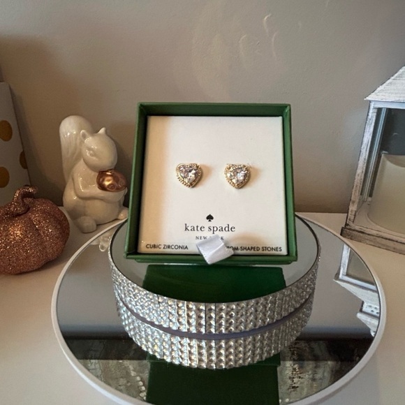 Kate Spade Gold-Tone Cubic Zirconia Heart Crystal Earrings - Picture 6 of 6